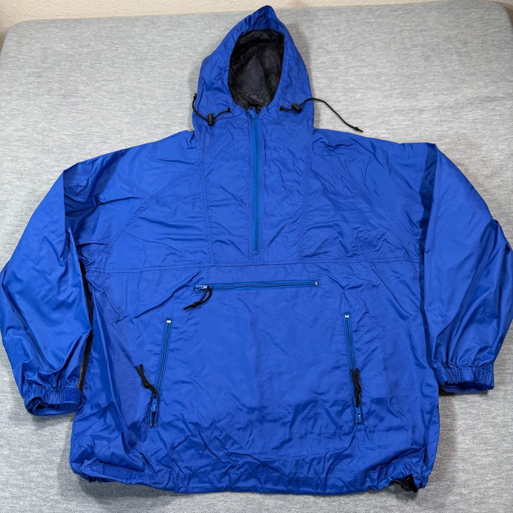 Against The Elements Jacket Mens Medium Blue Hooded Pullover Windbreaker Nylon‎